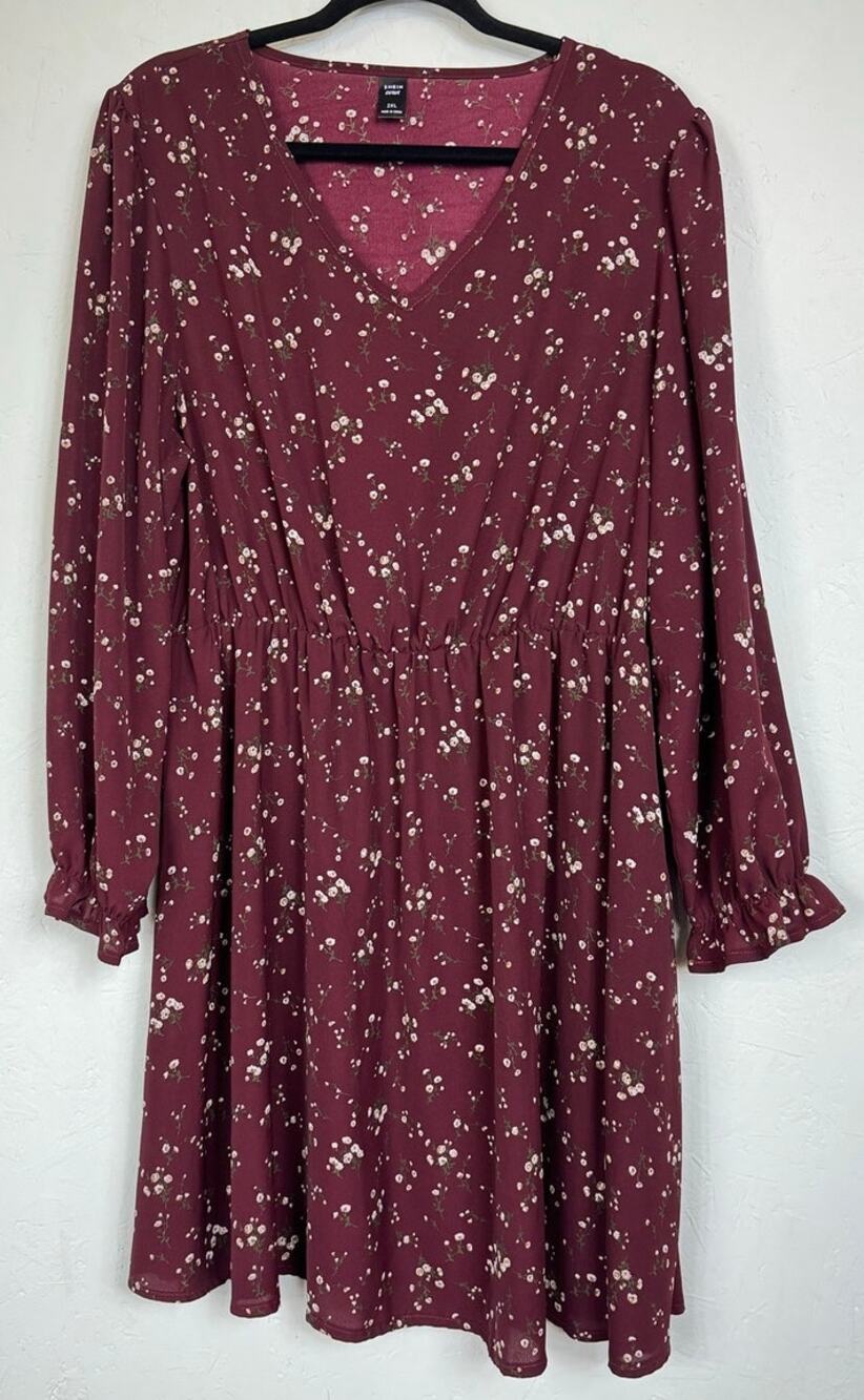 Shein Curve Red Long Sleeve Knee-length Dress Women's 2XL